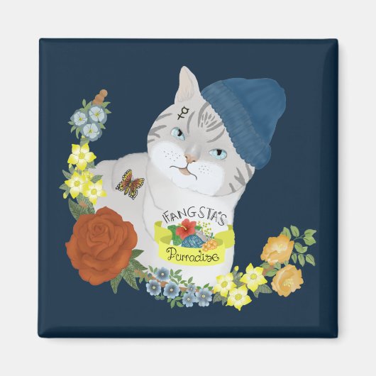 Aimant Illustration d'un chat à chatte bleu mignon (Devant)