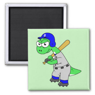 Aimant Illustration D'Un Joueur De Baseball Brontosaurus.