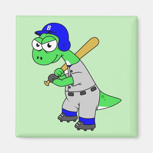 Aimant Illustration D'Un Joueur De Baseball Brontosaurus. (Devant)