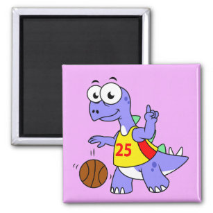 Aimant Illustration D'Un Stegosaurus Jouant Au Basket.