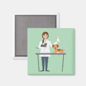 Aimant Illustration d'une femme vétérinaire avec animaux (Recto/Verso)