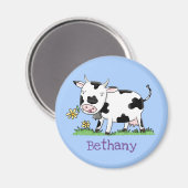 Aimant Illustration d'une vache noire et blanche joyeuse (Recto/Verso)