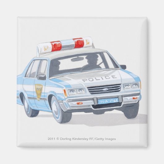 Aimant Illustration d'une voiture de police avec deux pol (Devant)