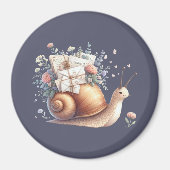 Aimant Illustration Floral Pastel du mignon Snail Mail (Devant)
