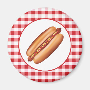Aimant Illustration Hot Dog Fast Food Sur Red En vichy