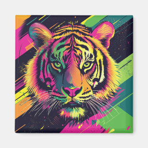 Aimant Illustration Pop Art Tiger avec des couleurs néon