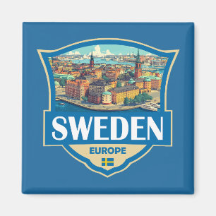 Aimant Illustration Rétro Badge de Suède