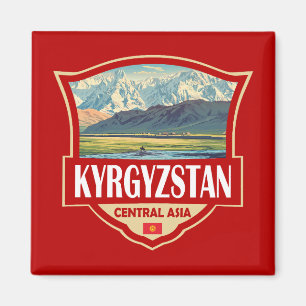 Aimant Illustration Rétro Badge Kirghizistan