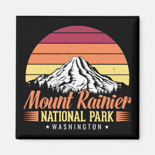 Aimant Illustration Rétro Coucher de Soleil Mont Rainier 