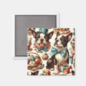 Aimant Illustration Retro Cute Boston Terrier (Recto/Verso)