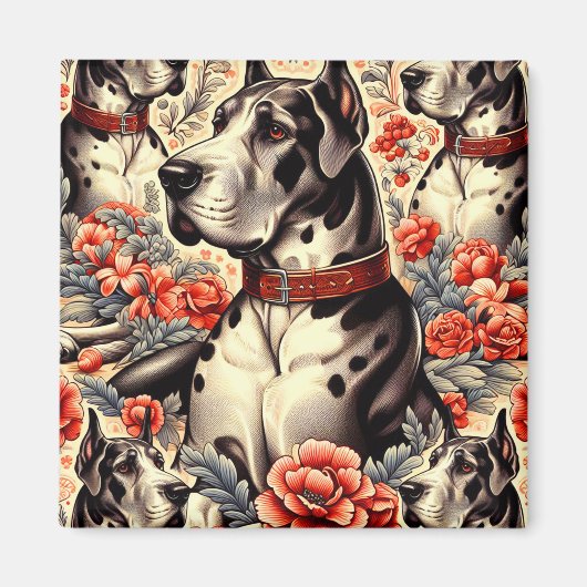 Aimant Illustration Retro Great Dane (Devant)