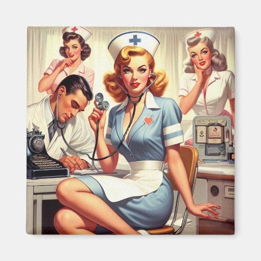 Aimant Illustration Retro Nurse (Devant)