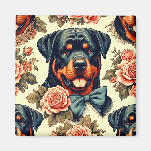 Aimant Illustration Retro Rottweiler (Devant)