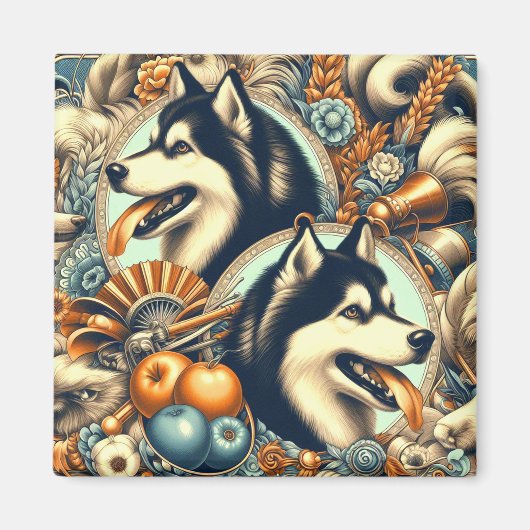 Aimant Illustration Retro Siberian Husky (Devant)
