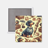 Aimant Illustration vintage Dachshund (Recto/Verso)