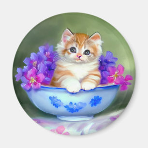 Aimant Illustration vintage de chaton orange et blanc