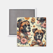 Aimant Illustration vintage de chien de boxe (Recto/Verso)