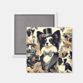 Aimant Illustration vintage de chien Papillon (Recto/Verso)
