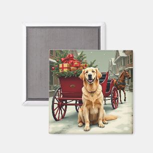 Aimant Illustration vintage de Golden Retriever dans un t