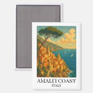 Aimant Illustration vintage de la côte amalfitaine Italie