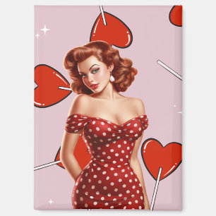 Aimant Illustration vintage de pin-up pour la Saint-Valen