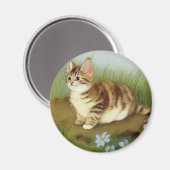Aimant Illustration vintage Kitten avec fleurs (Recto/Verso)
