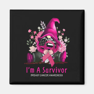 Aimant I'm A Survivor Gnome Pink Ribbon Breast Cancer Awa