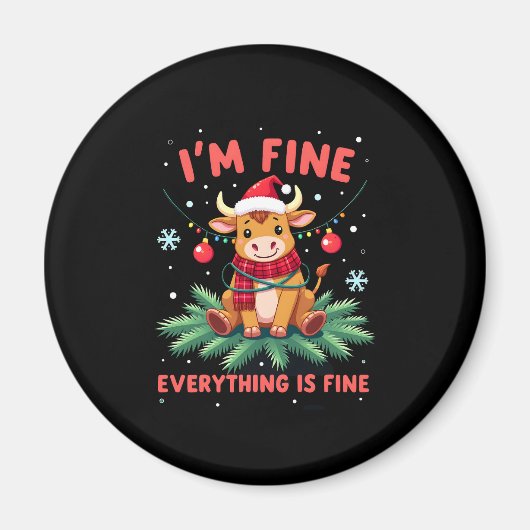 Aimant I'm Fine Everything is Fine Christmas Highland Cow (Devant)