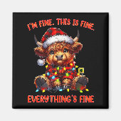 Aimant I'm Fine Everything Is Fine Christmas Highland Cow (Devant)