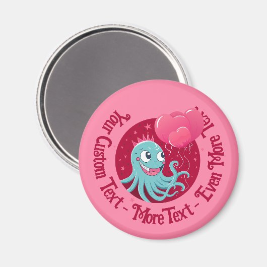 Aimant Image mignonne d'un poulpe tenant des ballons (Recto/Verso)