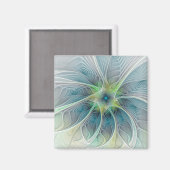 Aimant Imaginaire fleuri Moderne Bleu Vert Fractal Fleur (Recto/Verso)