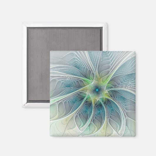 Aimant Imaginaire fleuri Moderne Bleu Vert Fractal Fleur (Recto/Verso)