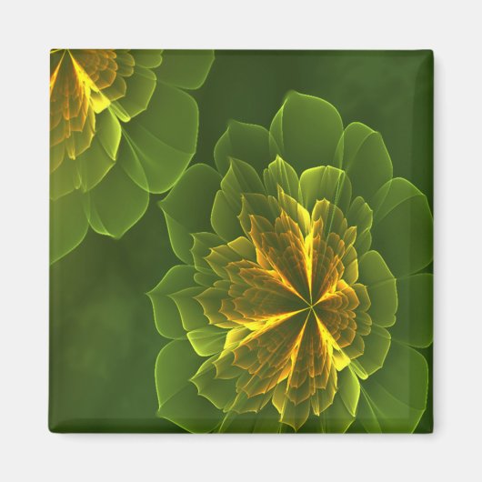 Aimant Imaginaire Vert Jaune Fleurs fractales (Devant)