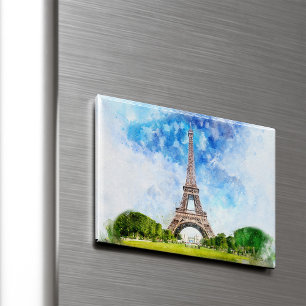 Aimant Impression aquarelle de la Tour Eiffel sur la silh