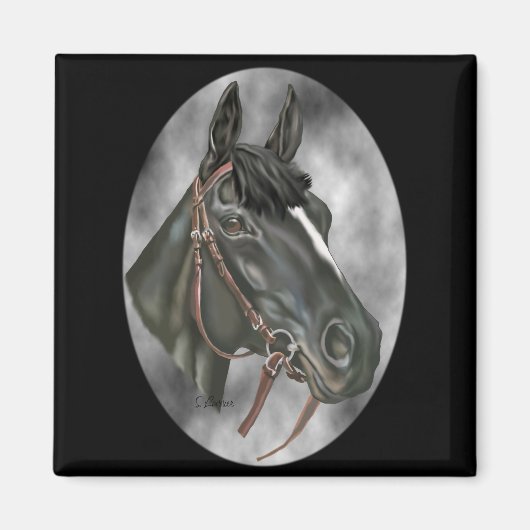 Aimant Impression d'art de portrait équin de cheval noir (Devant)