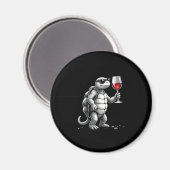 Aimant impression d'art de tortue cool buvant du vin roug (Recto/Verso)