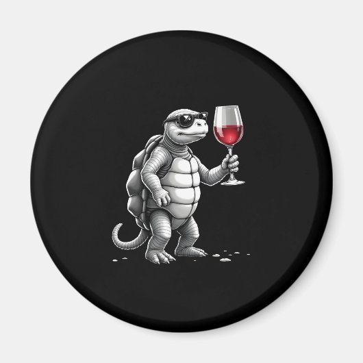 Aimant impression d'art de tortue cool buvant du vin roug (Devant)