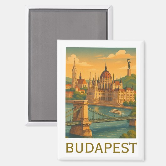 Aimant Impression d'art de voyage Budapest Hongrie vintag (Recto/Verso)