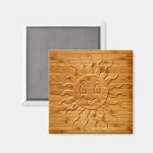 Aimant Impression De La Face Solaire Souriante En Bois (Recto/Verso)