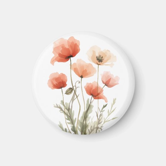 Aimant Impression florale aquarelle Coquelicots coraux (Devant)