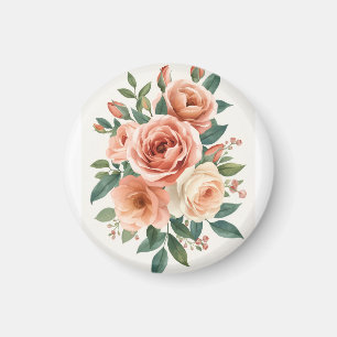 Aimant Impression Florale Aquarelle de Roses Rose Tendre