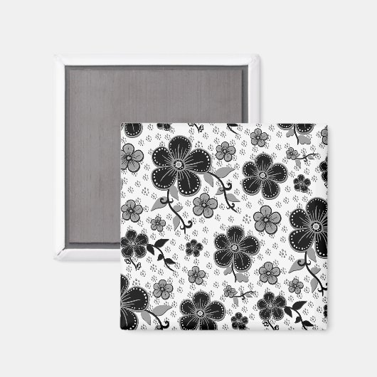 Aimant Impression florale noire et blanche (Recto/Verso)