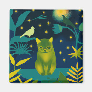 Aimant Impressionniste Peinture Tropicale de Chat