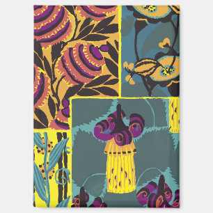 Aimant Imprimé floral violet et sarcelle maximaliste vibr