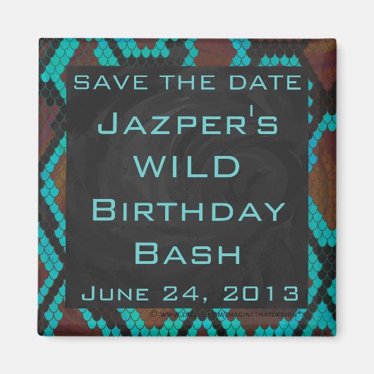 Aimant Imprimé serpent brun et sarcelle Monogramme (Devant)