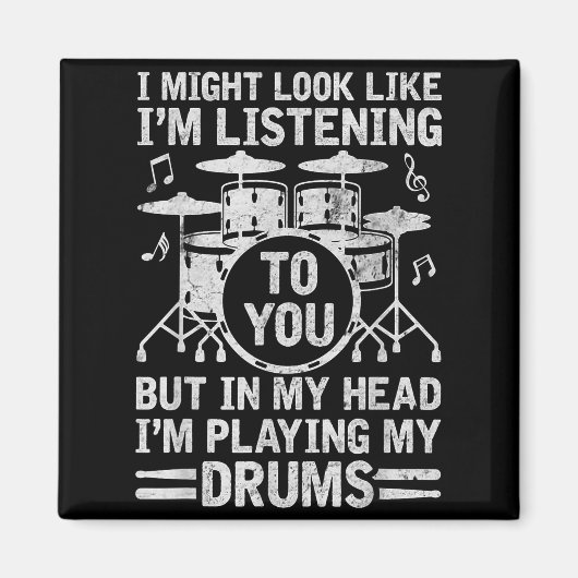 Aimant In My Head I'm Playing My Drums Funny Drummer Drum (Devant)