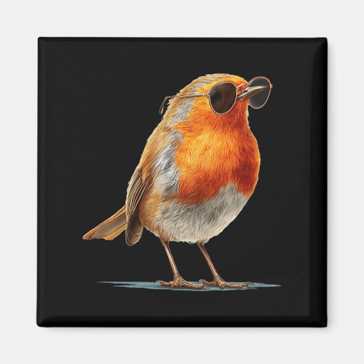 Aimant Incroyable oiseau Robin avec des lunettes et des p (Devant)