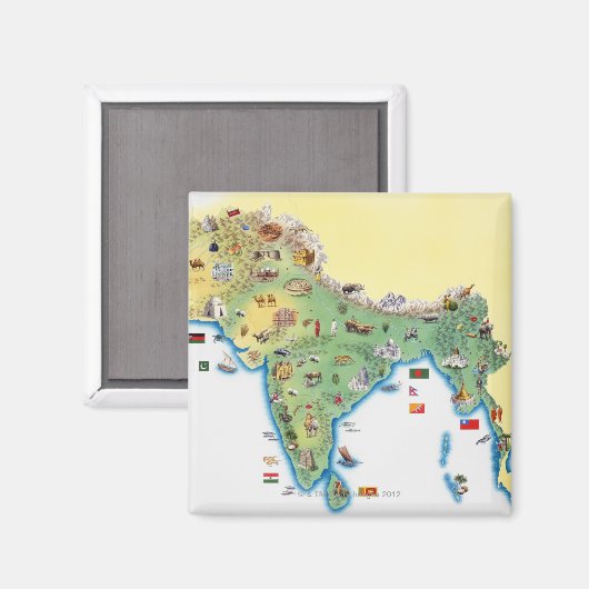 Aimant Inde, carte avec illustrations (Recto/Verso)