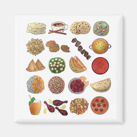 Aimant Indian Foods Plats Cuisine indienne Illustration (Devant)