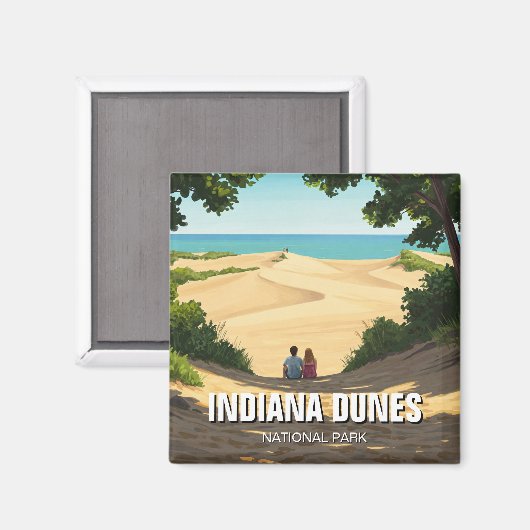 Aimant Indiana Dunes National Park Travel Couple (Recto/Verso)